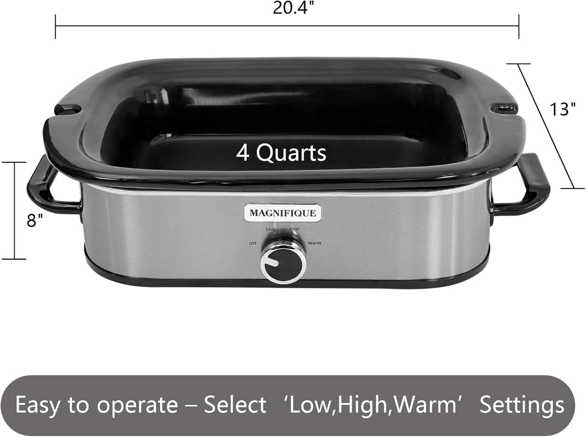 4-Quart Slow Cooker with Casserole Manual Warm Setting - Perfect Kitchen Small Appliance for Family Dinners, Dishwasher Safe Crock, Stainless Steel