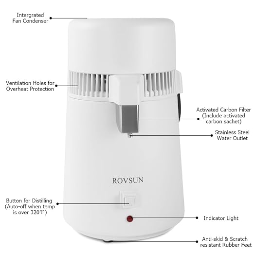 Bonnlo 1.1 Gallon/4L Water Distiller w/BPA-Free Container & All Stainless Steel Interior for Home Use, 750W Countertop Distilled Water Machine Maker Purifier Filter, Distilling Pure Water Maker