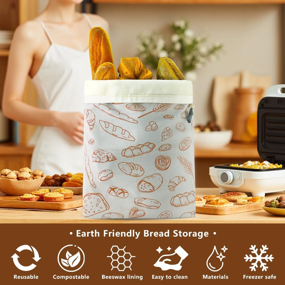 Bread Bags for Homemade bread,2 Pack Sourdough Bread Bags,Beeswax Bread Bags for Bourdough,Reusable Bread Storage