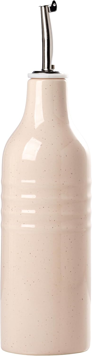 famiware Jupiter 16oz Ceramic Olive Oil Dispenser Bottle, 1 Piece Oil Dispenser for Kitchen with Stainless Steel Pourers, Suitable for Storage Vinegar, Soy Sauce, Coffee Syrup, Light Pink