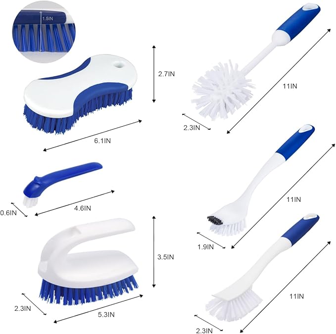 CELOX Kitchen Scrub Brush Set with Ergonomic Handle, Deep Cleaning Brushes, Include Dish Brush (Blue White)