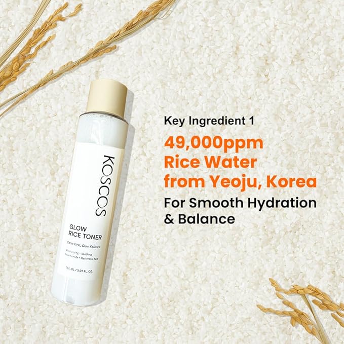 Glow Rice Toner, Milky Rice Water + 5-Layer Hyaluronic Acid Complex + Niacinamide, Korean Skin Care Moisturizing & Soothing Toner for Glowing Skin, 150ml / 5.07 fl.oz