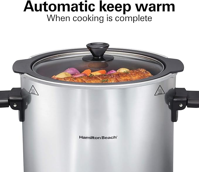 Hamilton Beach Sear & Cook Stock Pot Slow Cooker with Stovetop Safe Crock, Large 10 Quart Capacity, Programmable, Silver (33196)