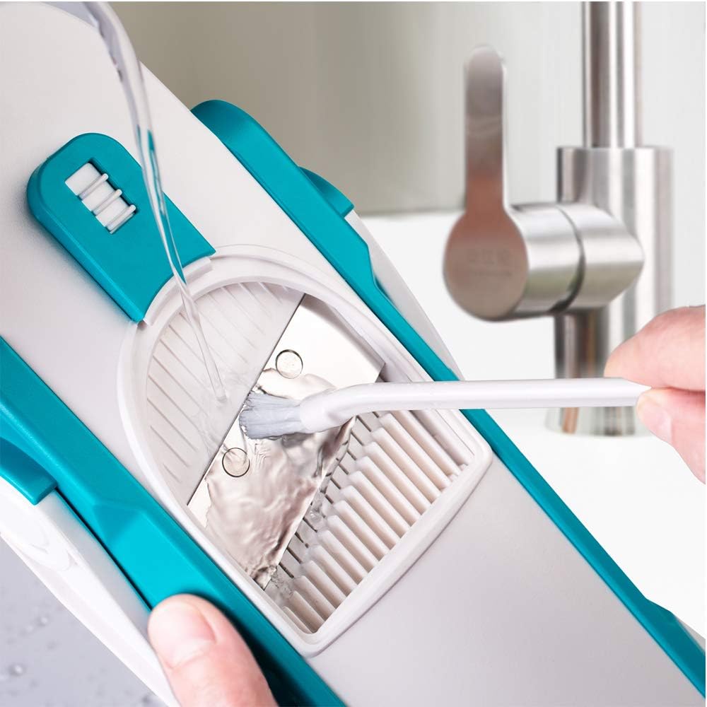 ONCE FOR ALL Safe Mandoline Slicer 5 in 1 Vegetable Cutter, Strips Julienne Dicer Adjustable Thickness 0.1-8 mm for Kitench Fast Meal Prep (Blue)