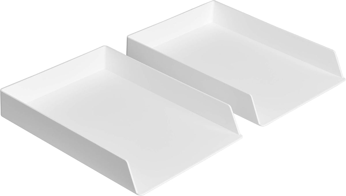 Amazon Basics Rectangular Plastic Desk Organizer, letter size Tray, 2-Pack, 13 x 9.7 x 2.2 inches, White