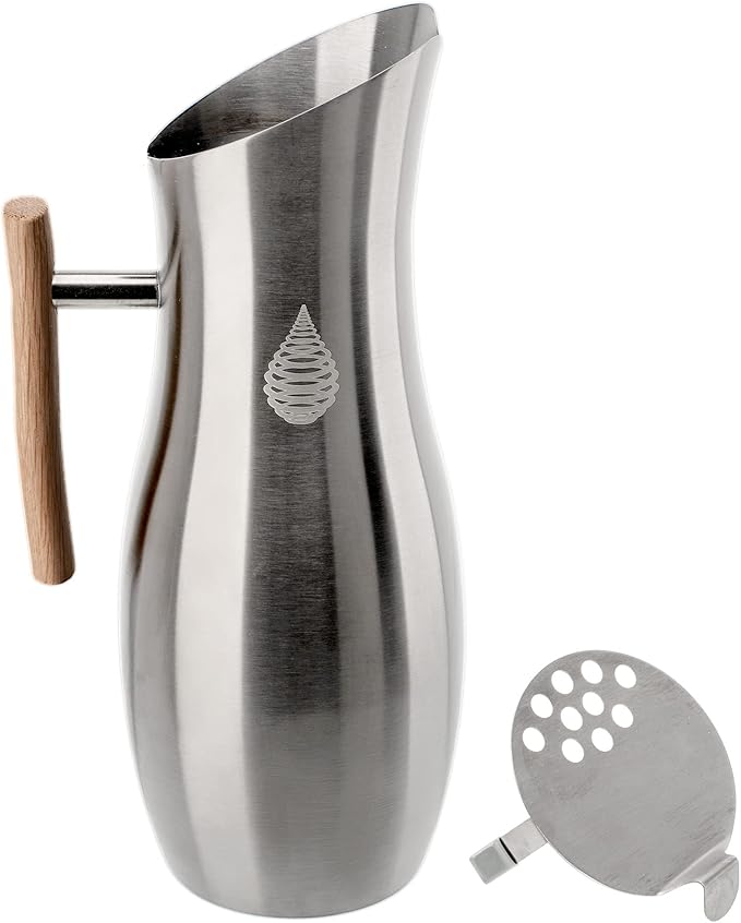 Invigorated Living Stainless Steel Water Pitcher with Lid, Ice Guard, Wooden Handle, Ideal for Cold and Fruit Infused Water (1.9L, No Filter)