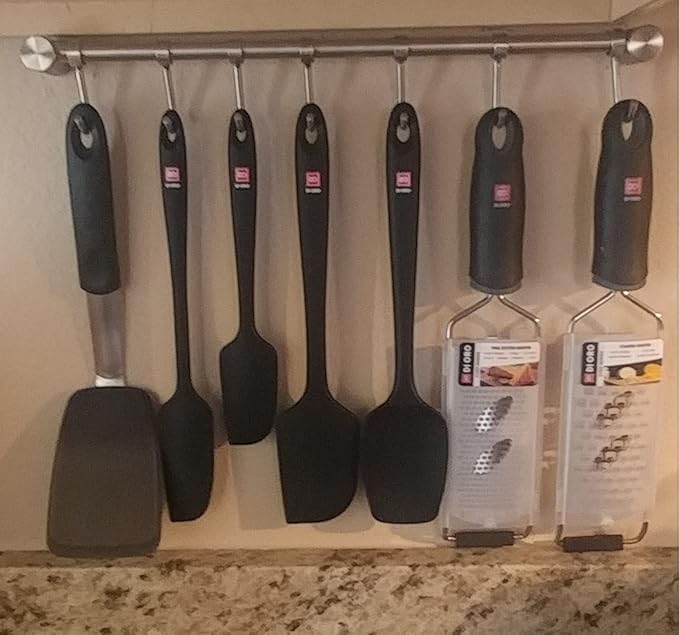 15.6 Inch Wall Mounted Pots and Pans Hanging Rack, 304 Stainless Steel, Rust Resistant, Space Saving, Easy Installation, 7 Sliding Hooks, 1 Pack