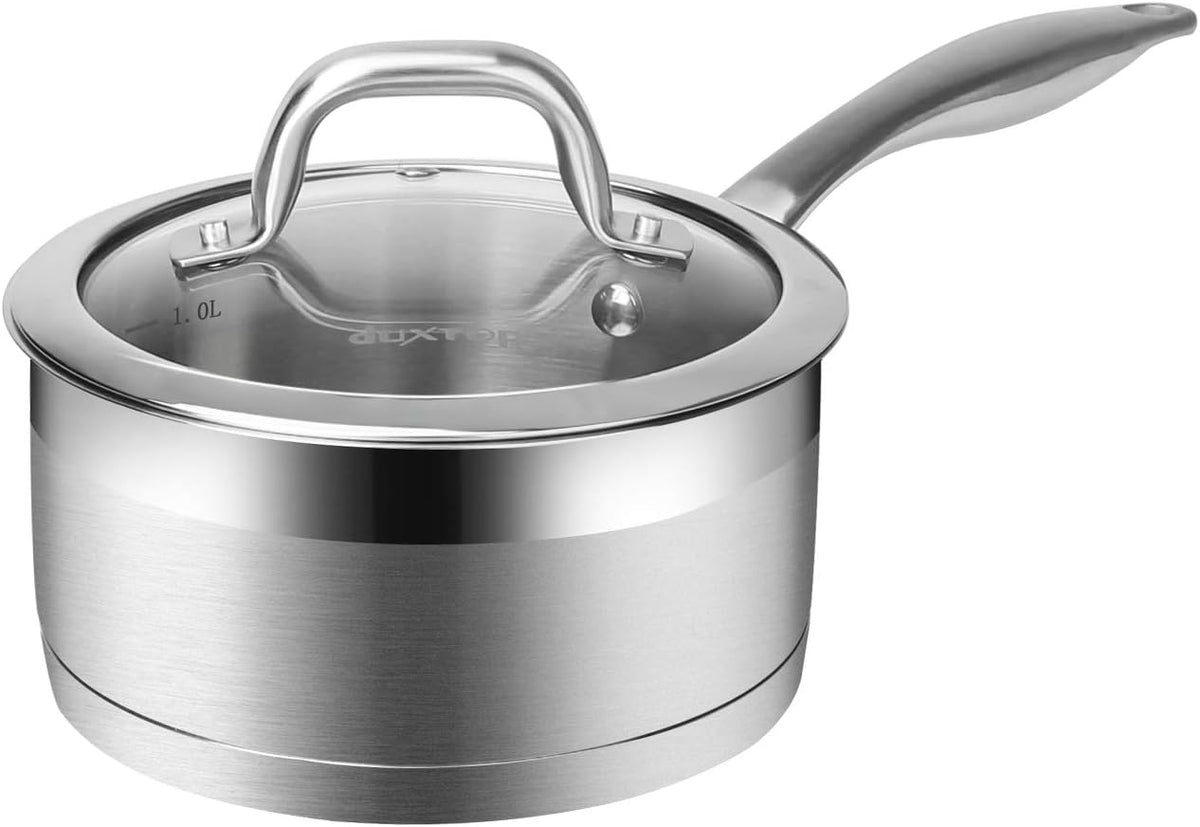 Duxtop Professional Stainless Steel Sauce Pan with Lid, Kitchen Cookware, Induction Pot with Impact-bonded Base Technology, 1.6 Quart
