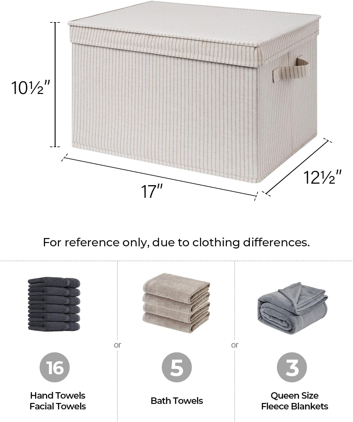 StorageWorks Storage Bins with Lids, Decorative Storage Boxes with Lid and Handles, Foldable Storage Baskets for Closet, Shelves, Stackable, Khaki Stripe, Jumbo, 3-Pack