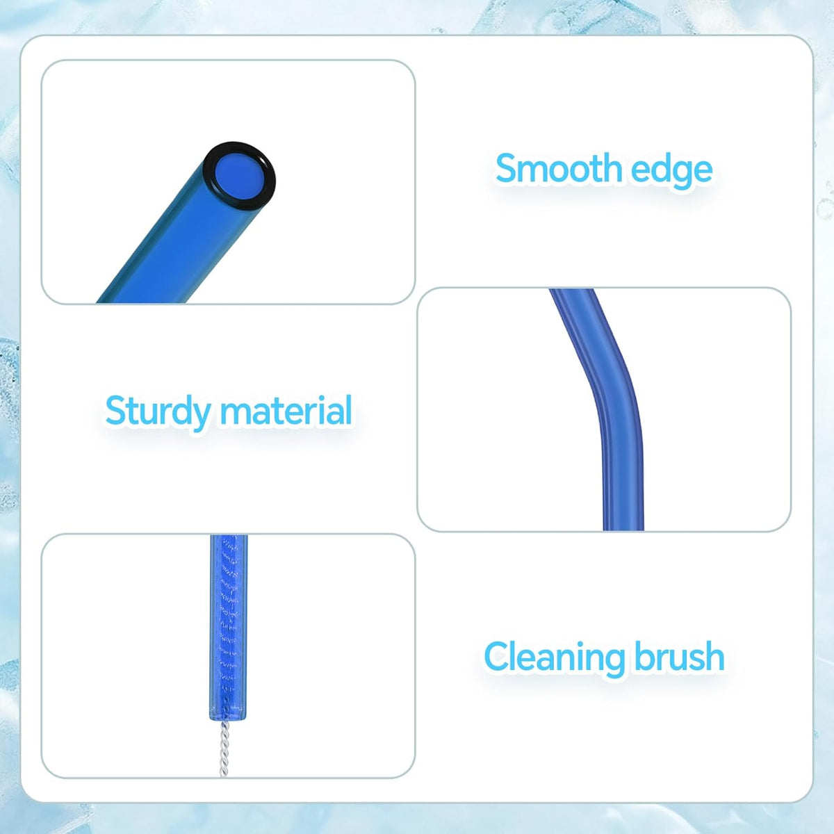 12 Pcs Reusable Glass Straws 8"x 8 mm Bent Glass Drinking Straws with Cleaning Brush for Tea, Smoothies, Milkshakes, Juices,Beverages(Light blue)