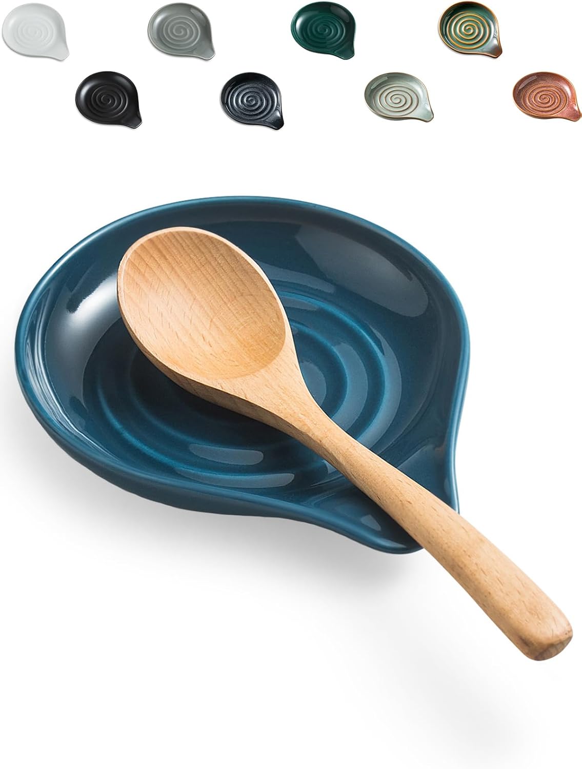 Spoon Rest for Stove Top Cooking Spoon Holder for Kitchen Countertop Large Holder for Spatula, Spoons or Tongs, Framhouse Decor, Blue