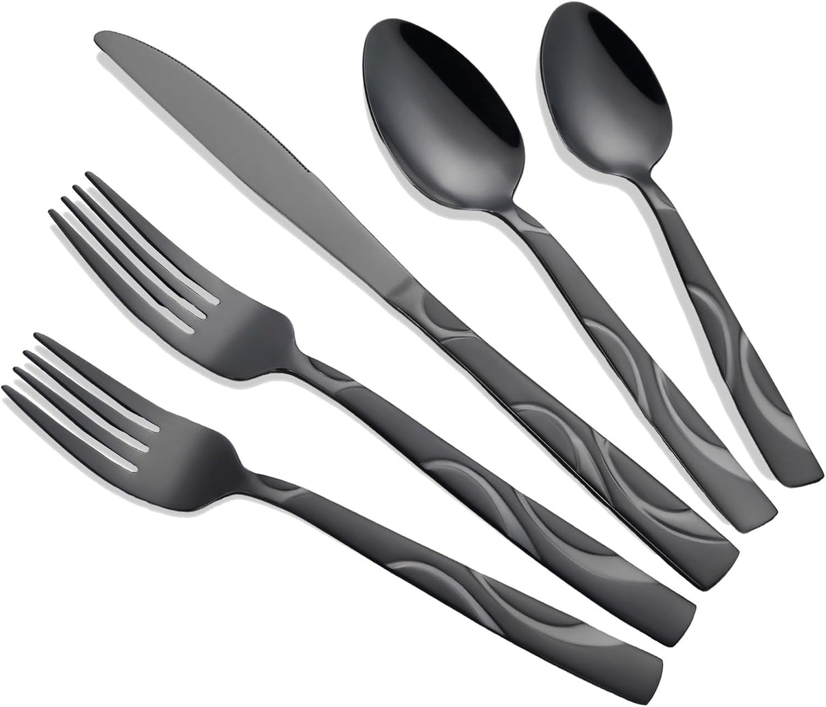 60 Pieces Black Silverware Set, Heavy Duty 430 Stainless Steel Flatware Utensils, Cutlery Set Service for 12 Including Fork Spoon and Knife, Dishwasher Safe