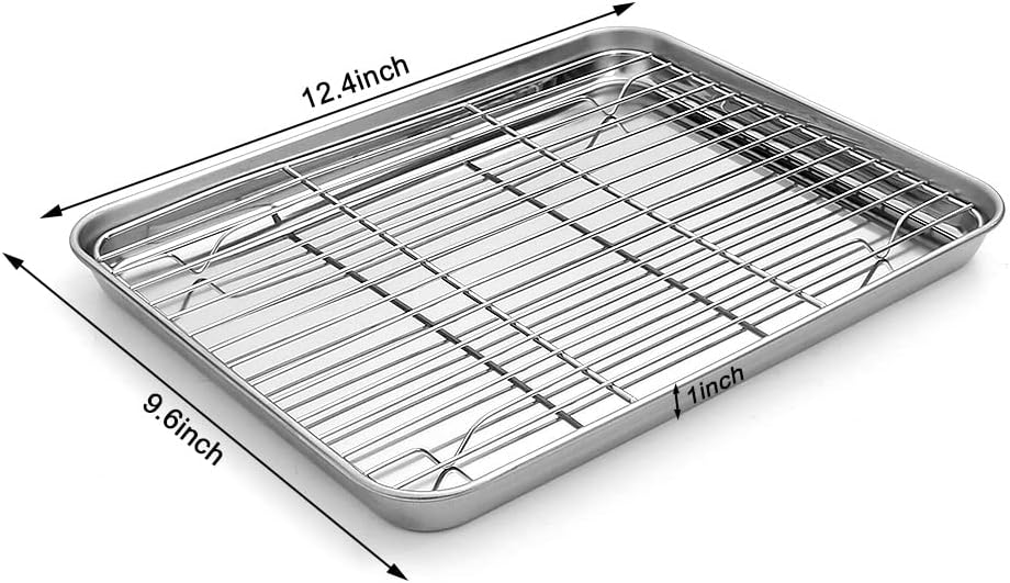 MCIRCO 6 Piece Stainless Steel Baking Sheet with Rack with Silicone Baking Mat Set (2 Pans + 2 Racks + 2 Mats), 12.4 x 9.6 x 1 Inch Cookie Sheet with Cooling Rack, Easy Clean