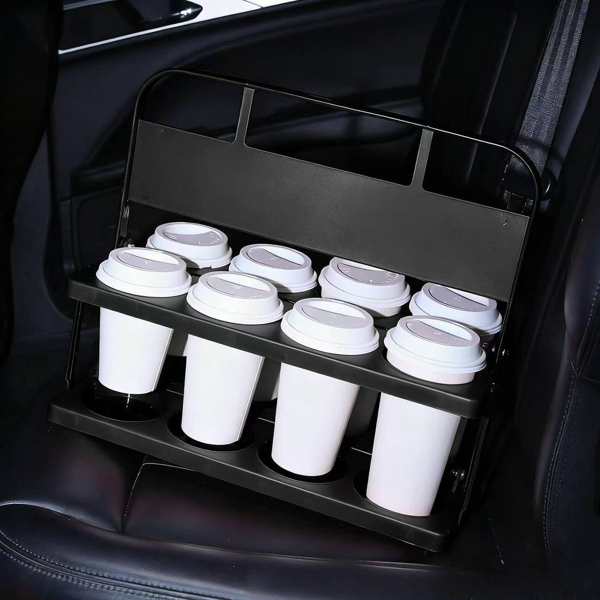 Bodaon 8 Cup Drink Carrier with Handle, Plastic Cup Carriers for Drinks, Drink Holder for Car, GrubHub/Eats Doordash Accessories, Portable Foldable Reusable Mobile, Use for Food Delivery Bag, Black