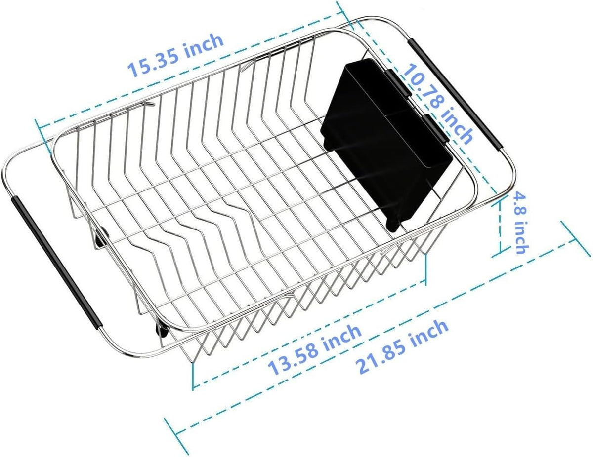 Adjustable Over Sink Dish Rack Stainless Steel Dish Drying Rack On Counter or in Sink, Rustproof