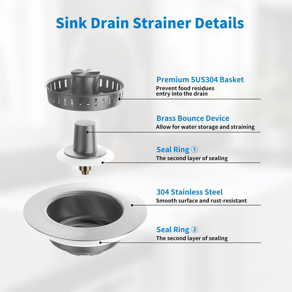 3 in 1 Kitchen Sink Drain Strainer, Upgraded Stainless Steel Sink Stopper Anti-Clogging Pop Up Sink Strainer with Basket Strainer for US Standard 3-1/2" Drain (Silver-2Pcs)