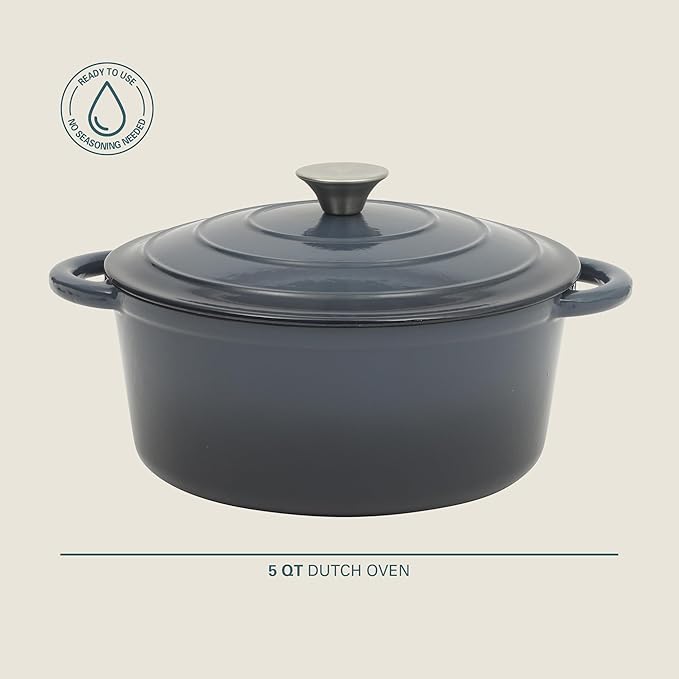 Gibson Home Addlestone 5 Qt Enameled Cast Iron Dutch Oven Pot with Lid – Round, Oven Safe to 500°F, Ideal for Bread Baking & Stews - Gradient Navy Blue