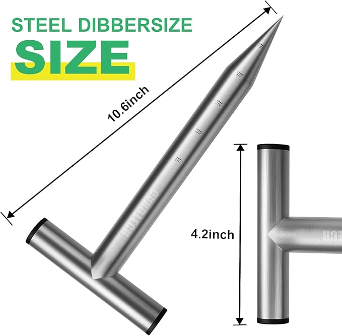 Gardtech Hand Dibber Garden Tool with 5 Inch Measuring Scale,Stainless Steel Bulb Planter Tool,Seed Dibber for Planting & Sowing Seed