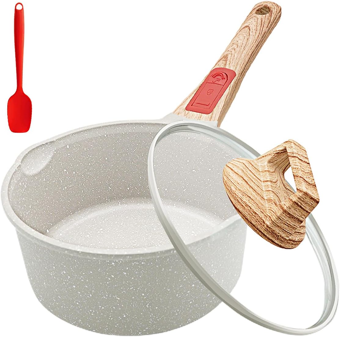 2.3 Quart Nonstick Saucepan with Lid, Small Sauce Pan for Cooking Milk Pot with Detachable Handle, Compatible for All Stoves, Oven Safe (White)