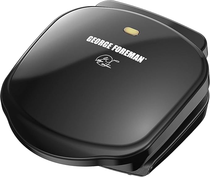 George Foreman GR10B 2-Serving Mini Grill & Panini Press, Compact 7.3” x 5.6” Cooking Surface,1–2 Servings, Dorms & Small Kitchens