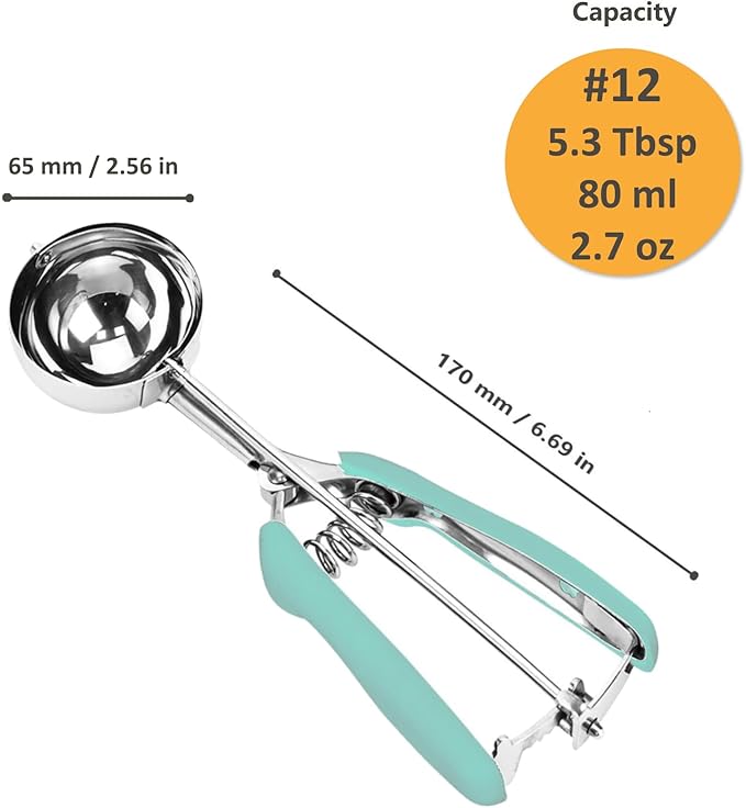 Ice Cream Scoop, Cookie Scoop, 5.3 Tbsp/ 80 ml/ 2.7 oz Cookie Scoops for Baking, 18/8 Stainless Steel Cookie Scooper for Baking, Ice Cream Scooper with Trigger Release, Cookie Dough Scoop(Mint Green)
