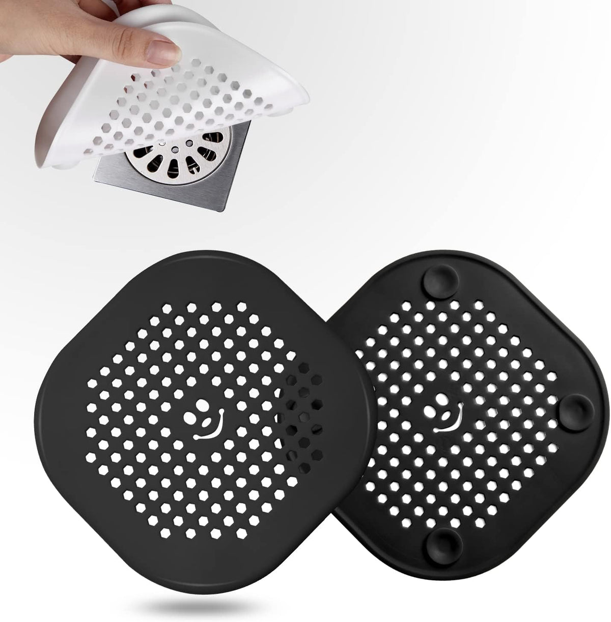 2 Pack Drain Cover Hair Catcher Silicone Drain Protector Hair Stopper for Shower Kitchen Bathroom Bathtub Black