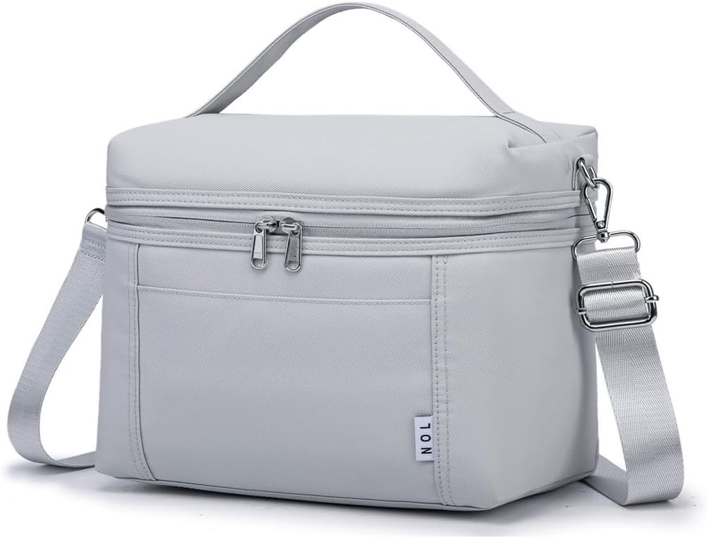 NOL Natural Organic Lifestyle Insulated Lunch Bags for Women Cooler Bag Lightweight Nylon Waterproof Lunch Box For Work (Small，Gray White)