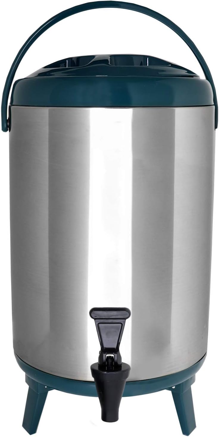Stainless Steel Insulated Beverage Dispenser – Insulated Thermal Hot and Cold Coffee Carafe – 8 Liter Drink Dispenser with Spigot for Hot Water, Tea & Coffee, Cold Milk, Juice & More TEAL
