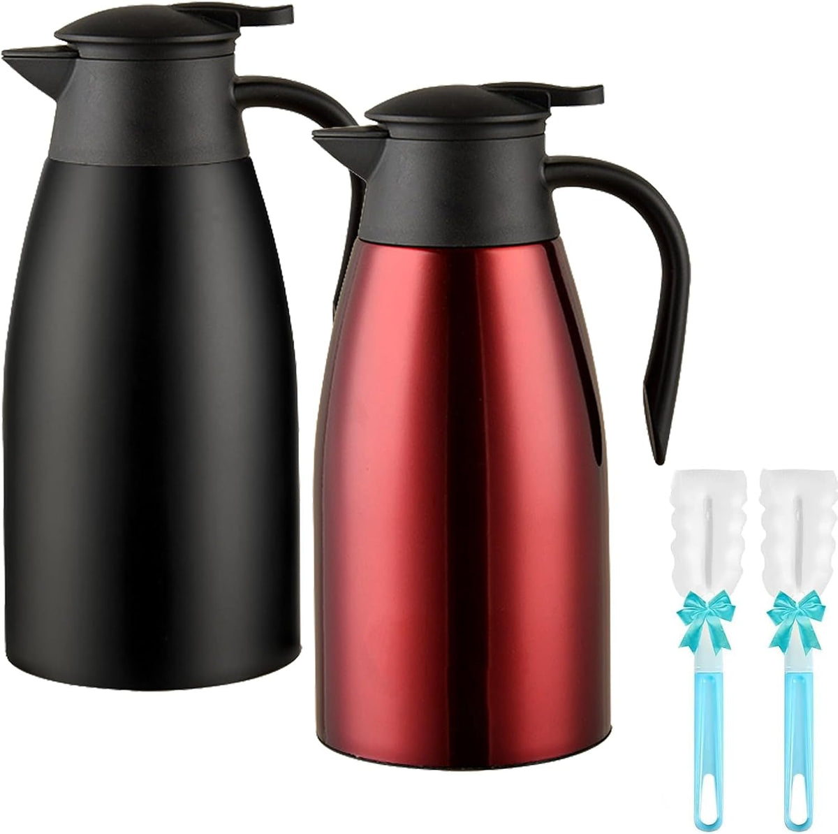 70 Oz Thermal Coffee Carafe for keeping hot, 2 PCS Airpot dispenser, Insulated Stainless Steel Vacuum Thermal Pot for Coffee, Hot Water,Keep Hot 12 Hours (black+red)
