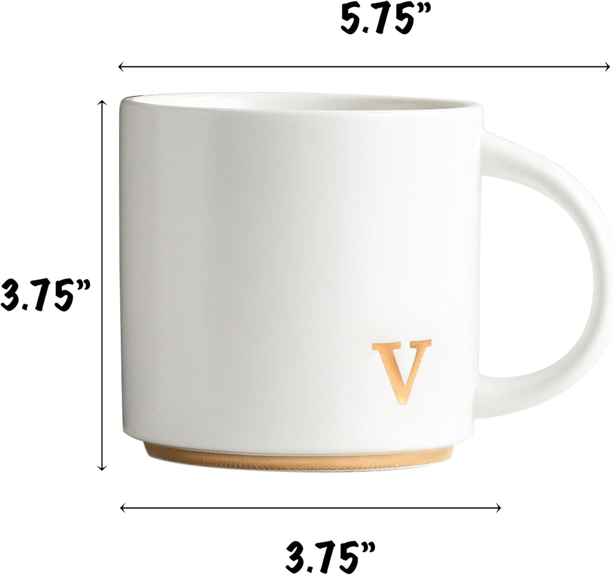 COLLECTIVE HOME - Monogram Ceramic Mugs, 15 oz Golden Initial Coffee Cups, Elegant Alphabet Tea Mugs, Elegant Personalized Mug with Gift Box, Luxurious Cups for Office and Home (v)