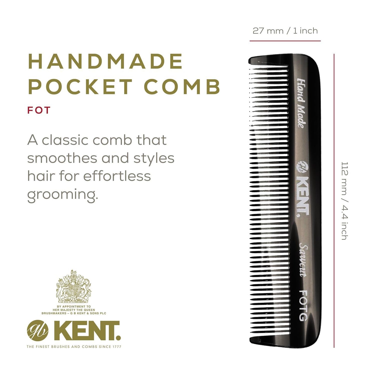 Kent 81T FOT Black Graphite Beard Pocket Comb Set for Men - Beard Kit for Travel and Home, Mustache Comb for Men, Mini Comb Beard Combs for Mens Grooming, Sawcut Hand polished Made in England