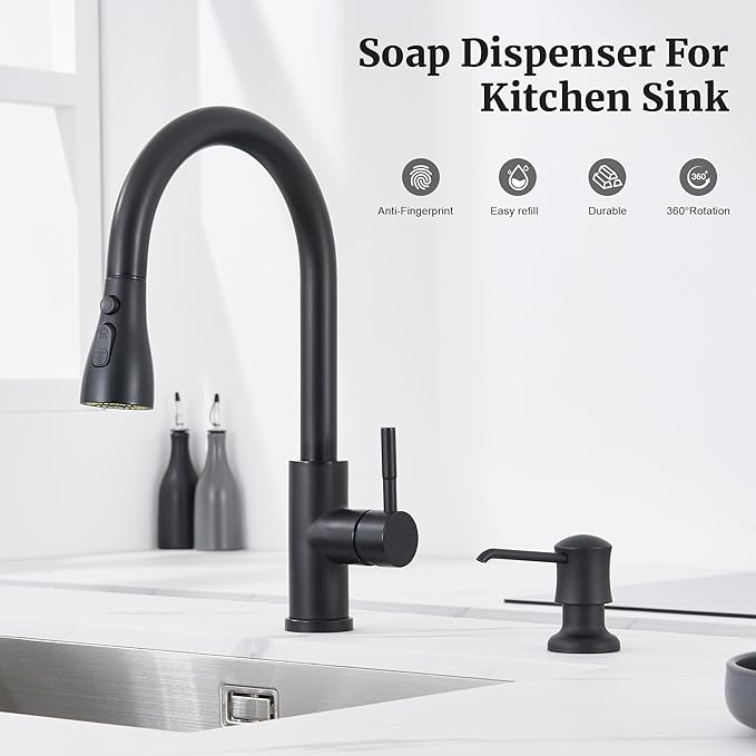 Ultimate Unicorn Soap Dispenser (Matte Black) for Kitchen Sink, with Liquid Hand & Dish Bottle.