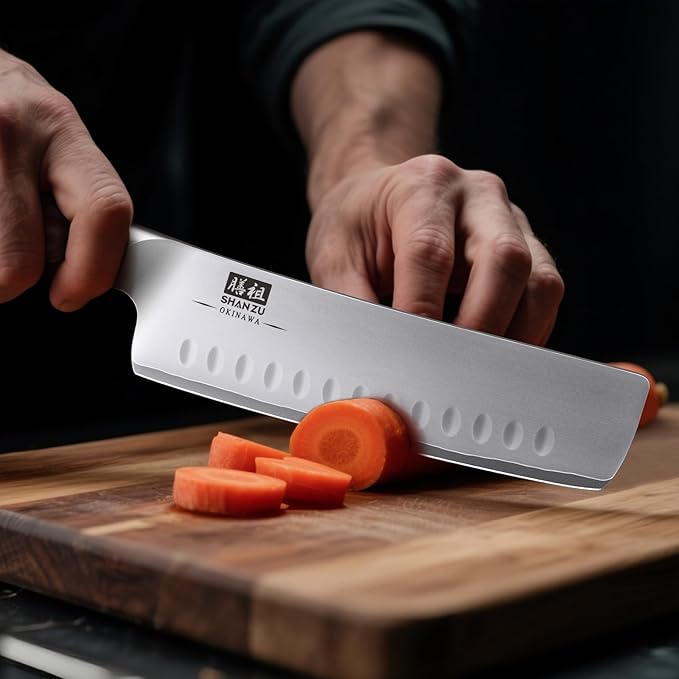 SHAN ZU 7 Inch Nakiri Knife, Japanese 10Cr15MoV High Carbon Stainless Steel Chopping Chef Knife, Professional Sharp Multipurpose Asian Kitchen Vegetable Cleaver Knife with Ergonomic Pakkawood Handle