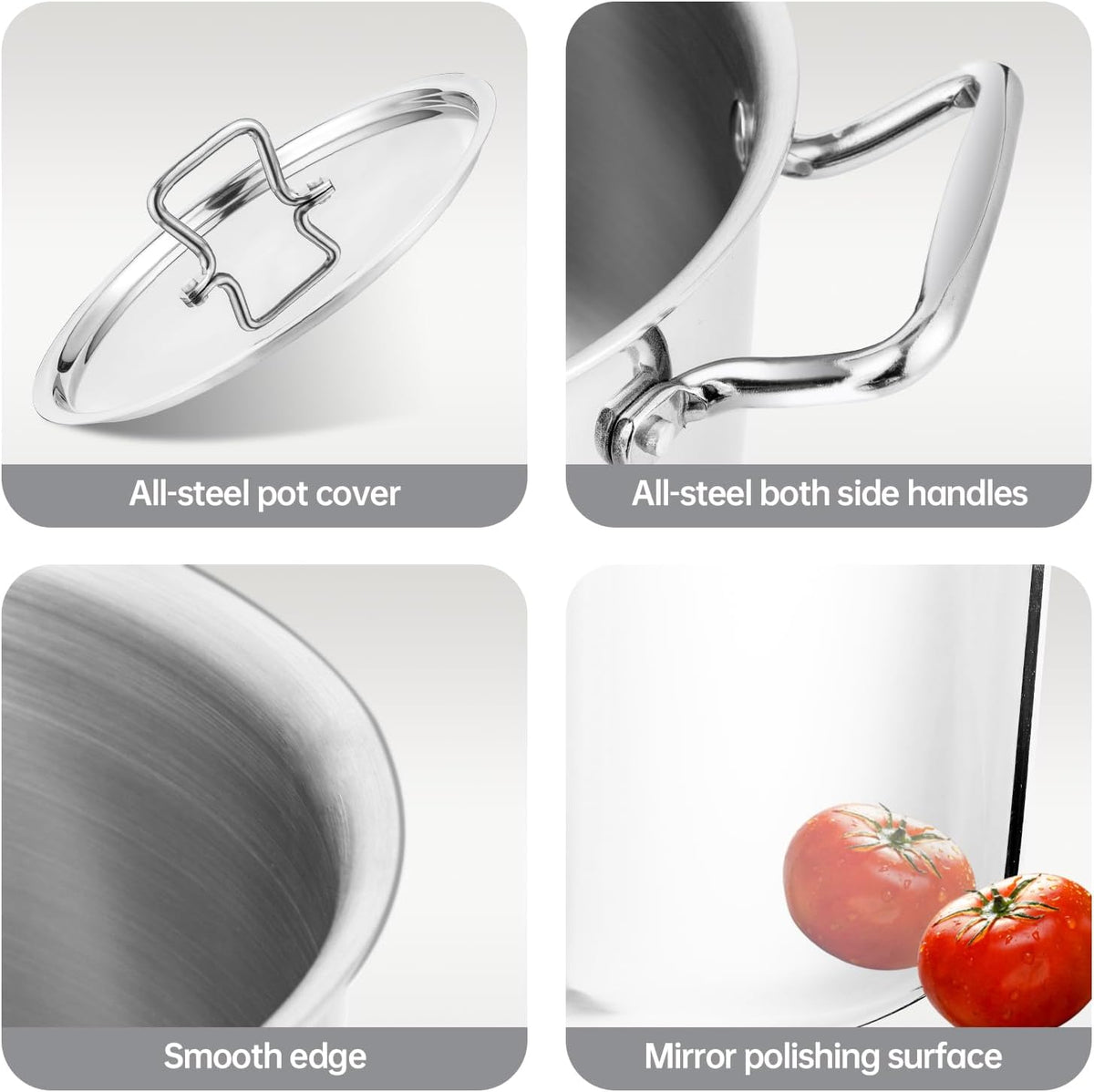 Whole-Clad Tri-Ply Stainless Steel Stockpot with Lid, 8 Quart Large Cooking Pot All Stove Compatible Up to 600℉, 18/8 Stainless Steel Kitchen Induction Ready Cookware
