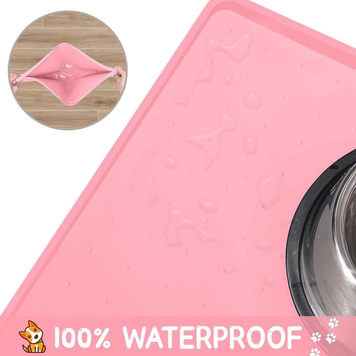 MateeyLife Silicone Cat & Dog Food Mat for Floors Waterproof, Anti-Slip Dog Bowl Mats for Food and Water, Pet Feeding Mats with Lip to Prevent Spills, Pet Placemat for Messy Drinkers to Protect Floors