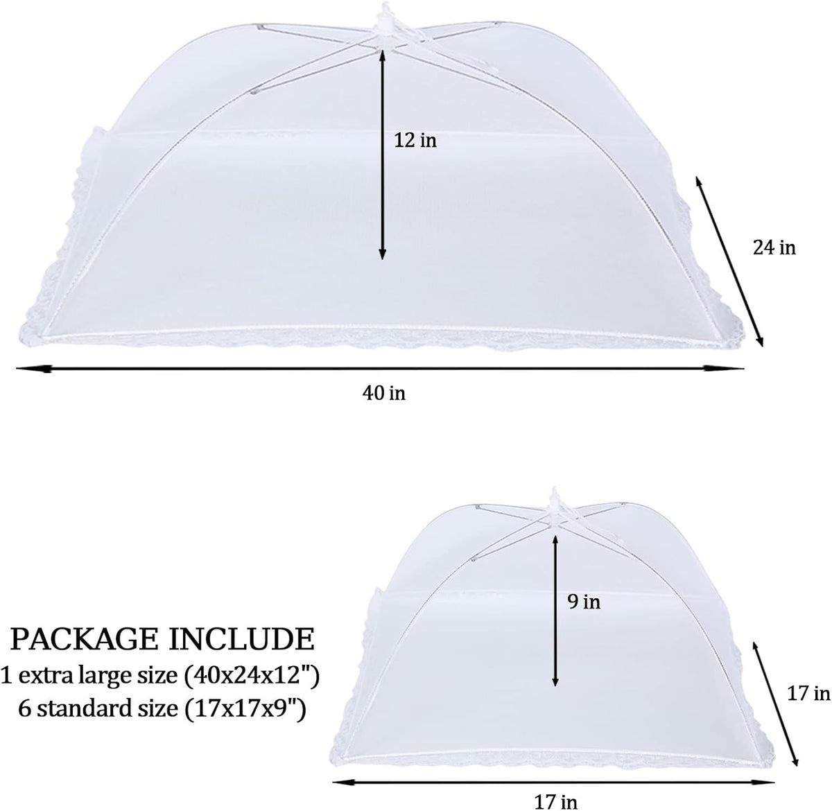 ZMCINER 5 Pack Food Tents Food Covers for Outdoors Mesh Screen Include 1 Extra Large (40"X 24") & 4 Standard (17"X 17") Collapsible and Reusable Mesh Food Covers for Outside, Fruit Cover