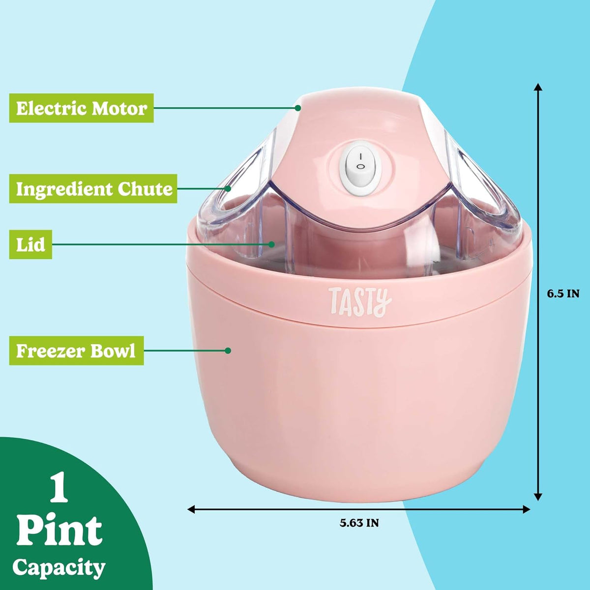 Tasty Mini Ice Cream Maker, Make Ice Cream, Sorbet, Frozen Yogurt, Gelato, Desserts, Quick Results, Pink