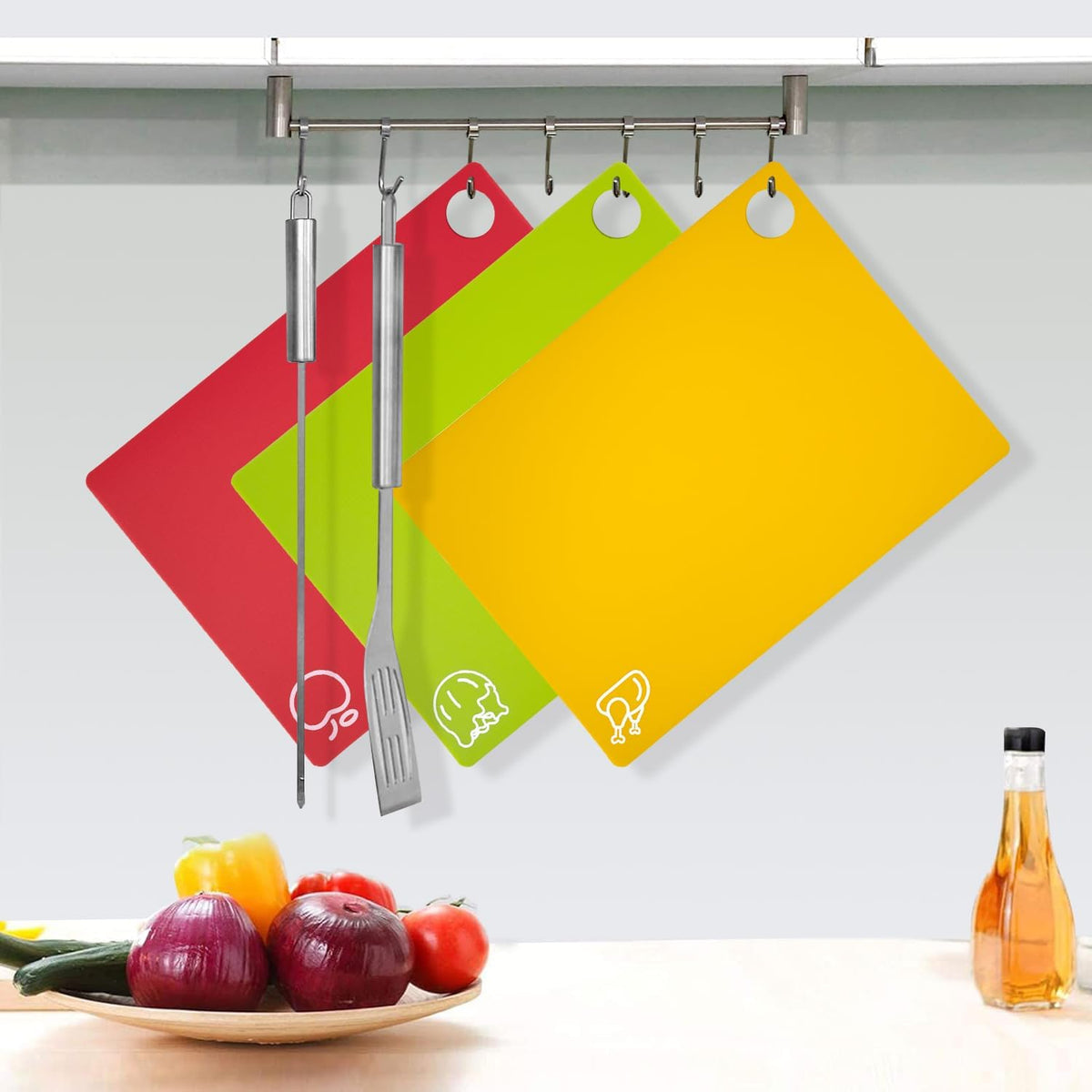 GoodLuck 4 Pieces Flexible Cutting Boards with Hanging Hole, BPA Free Plastic Cutting Boards for Kitchen, Non Slip Cutting Mat for Meat and Vegetables