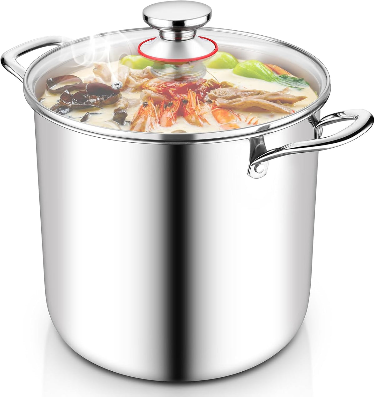 TeamFar 12 Quart Stock Pot, Stainless Steel Tri-ply Stockpot Large Pasta Soup Cooking Pot with Clear Lid, for Induction Gas Electric Ceramic, Healthy & Heavy Duty, Solid Handles & Dishwasher Safe