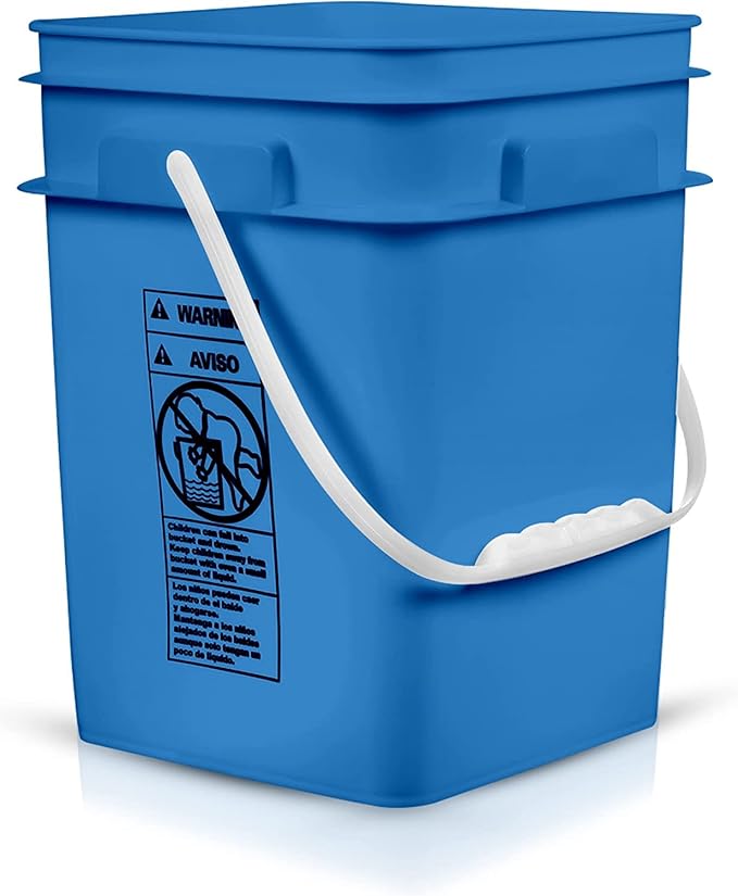 House Naturals 4 Gallon Square Food Grade Bucket Pail with Plastic Handles and Lid (Pack of 3) Made in USA containers (Blue/Red/White)