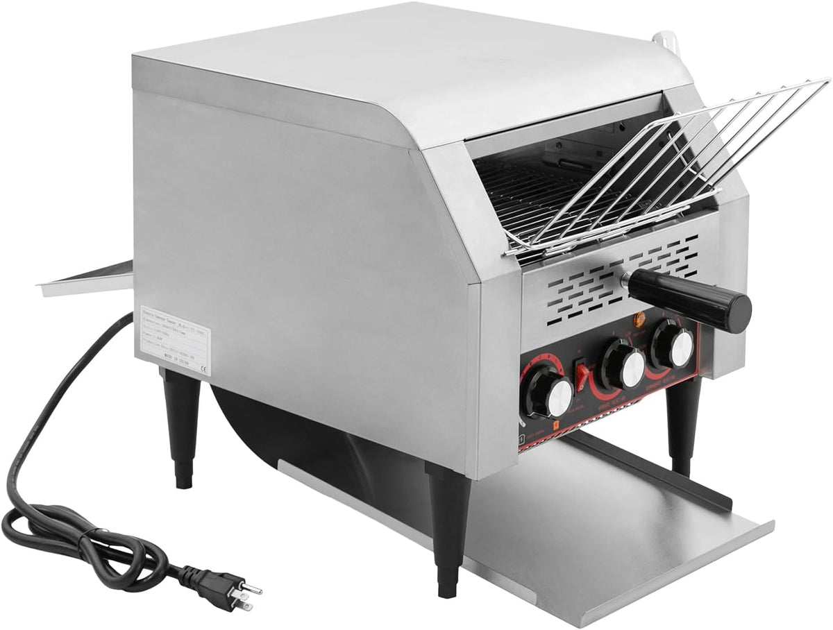 Commercial Conveyor Toaster 300 Slices/Hour Stainless Steel Conveyor Restaurant Toaster 1900W Countertop Electric Industrial Toasters w/Double Heating Tubes for Bun Bagel Bread Baked Food