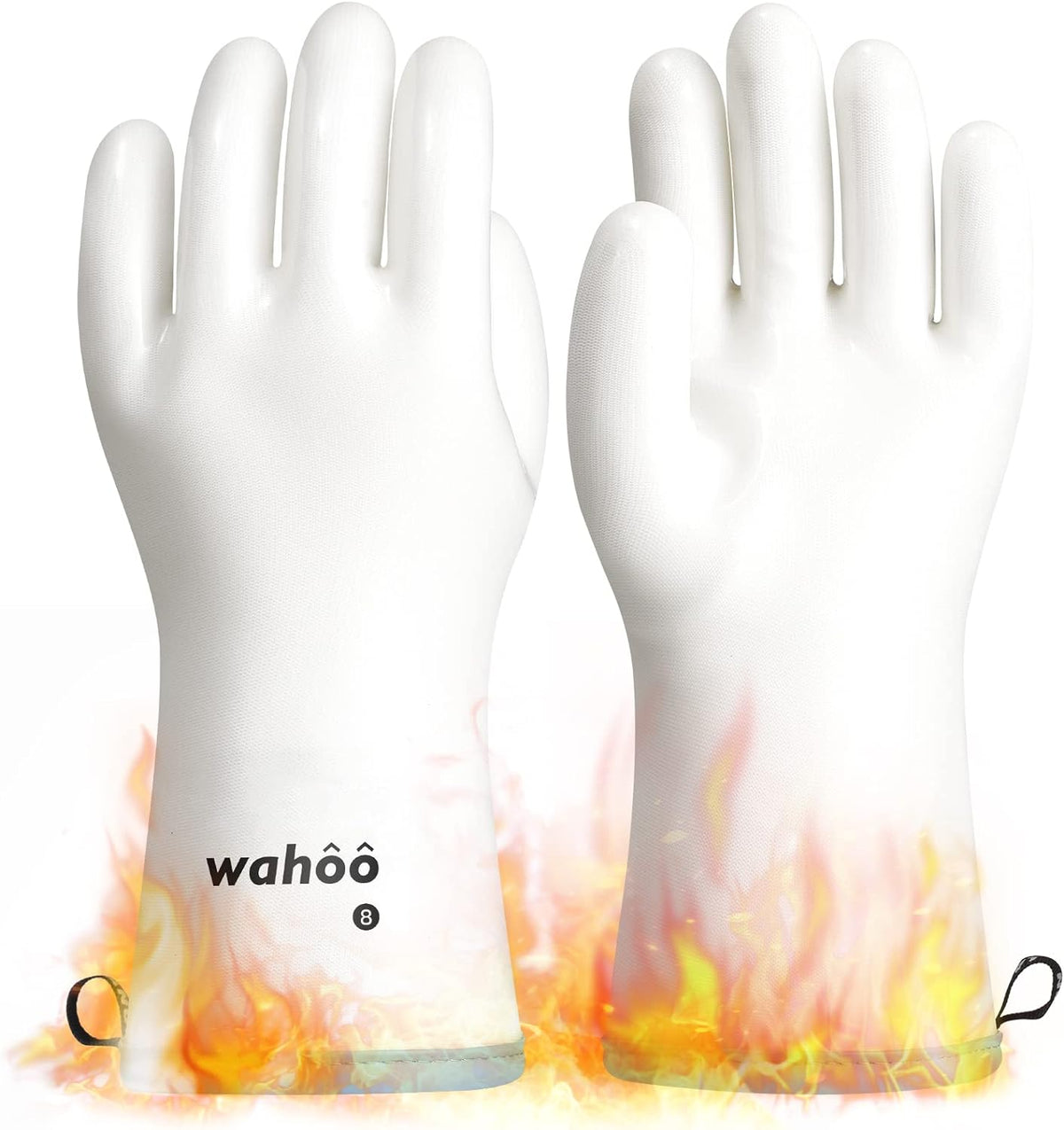 LANON Protection Wahoo Liquid Silicone Smoker Oven Gloves, Food-Contact Grade, Heat Resistant Gloves for Cooking, Grilling, Baking, White, M/8