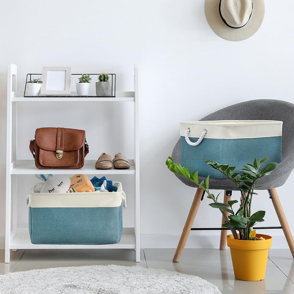 TheWarmHome Storage Baskets for Organizing - Extra Large 3 Pack 17x14x10 inch Storage Bins for Shelves Closet Nursery Bathroom Bedroom Baby Clothes Dog Toy Home Organization (White & Green)