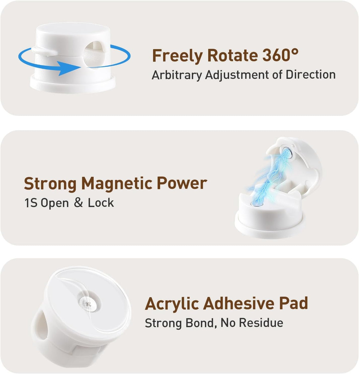 AGPTEK 8 Pack Magnetic Cable Clips, Upgraded 360° Rotatable Cord Holder Clips for Nightstand, Desk Cord Organizer Adhesive Wire Management Home Office Phone Charging Cords USB Cable Keeper (White)