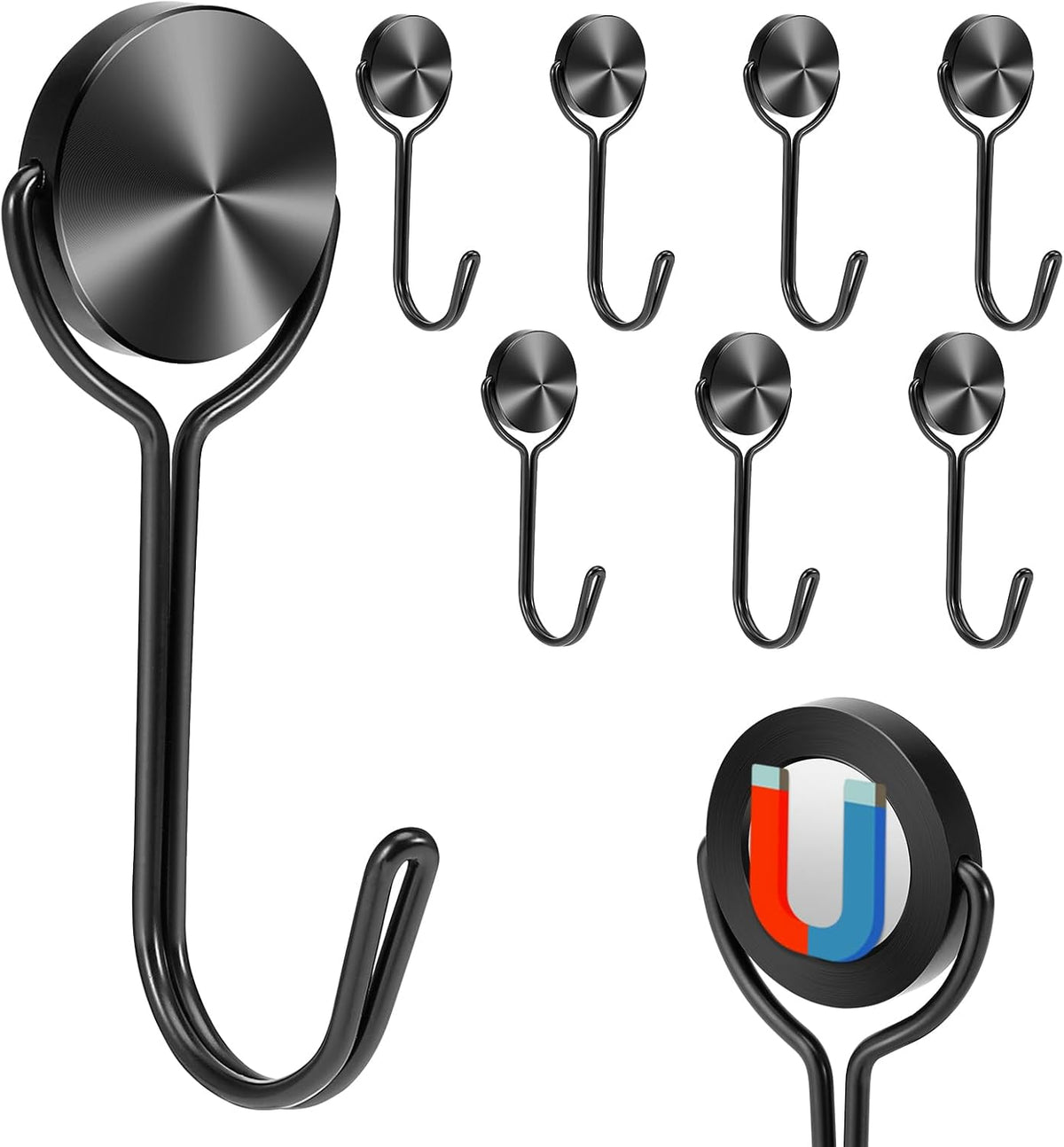 Magnetic Hooks, Magnet Hooks for Cruise Refrigerator Grill,Strong Magnets with Hooks for Home Kitchen, Garage Key Holder,8pack （Black,0.9in-1 15Lbs）