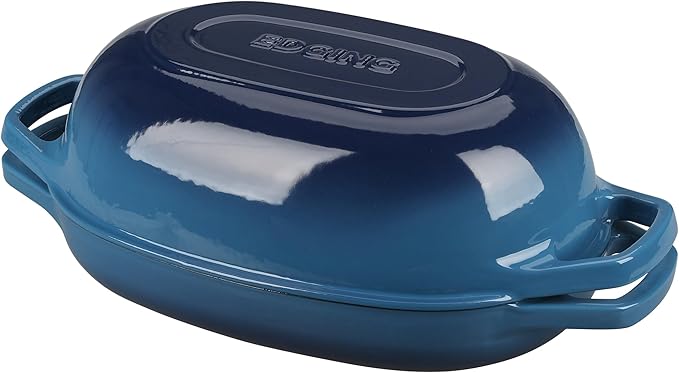 Enameled Cast Iron Oval Dutch Oven Pot with Lid, Dutch Oven for Sourdough Bread Baking, Oval Bread Pan, 5qt, Lake Blue