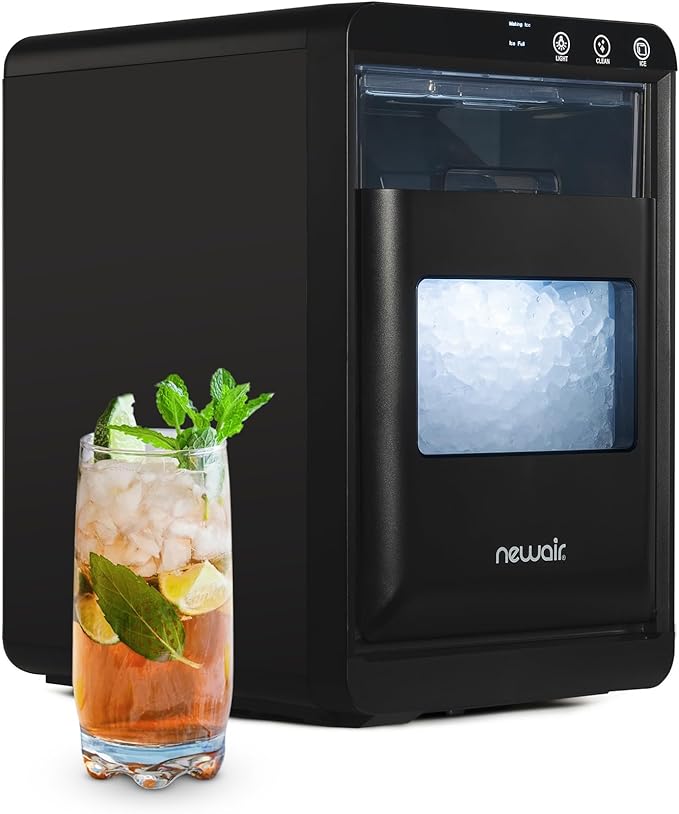 Nugget Ice Maker Countertop | 44 lbs/Day Pebble Ice Machine with Self-Cleaning | Soft Chewable Pebble & Sonic-Style Ice | Black Stainless Steel