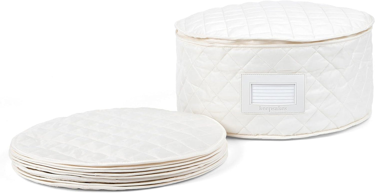 Covermates Keepsakes - Dish Storage - Padded Protection - ID Window - Stain Resistant - Machine Washable - China Storage, Cream