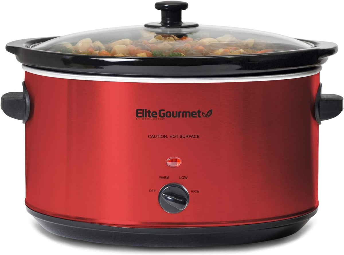 Elite Gourmet MST-900RXT# Electric Ceramic XL Jumbo Slow Cooker, Adjustable Temp, Entrees, Sauces, Stews & Dips, Dishwasher Safe Glass Lid & Crock, 8.5Qt, Stainless Steel