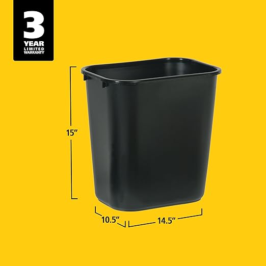 Rubbermaid Commercial Products Wastebasket/Trash Can, 7-Gallon/28-Quart, Black, Plastic, for Bedroom/Bathroom/Office, Fits Under Desk/Sink/Cabinet, Pack of 4